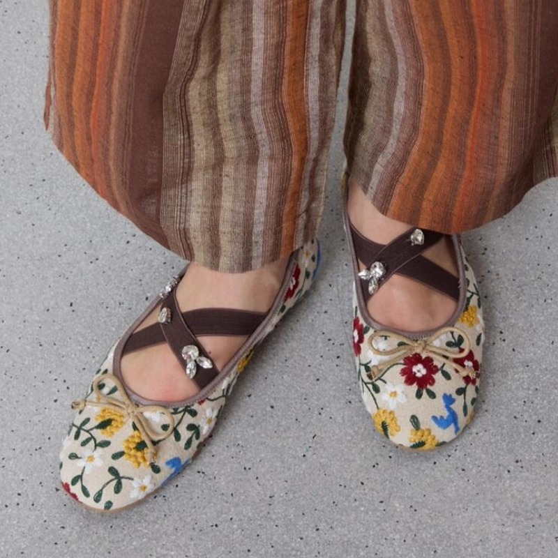 Embroidery Flower - Zapatos planos de Ballet con flores