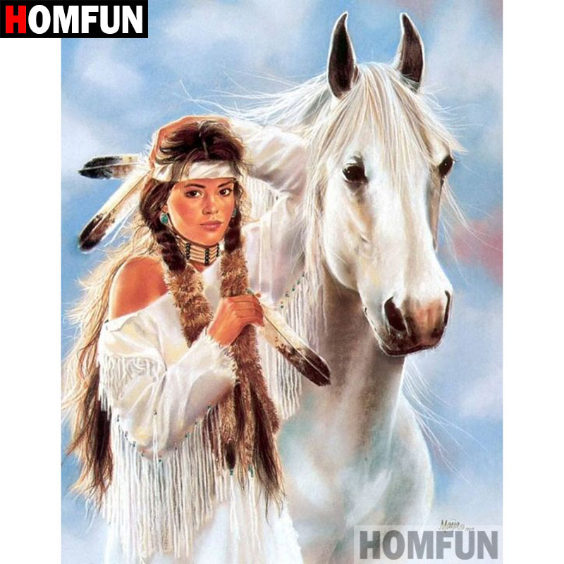 Embroidery Horse - HOMFUN-pintura de diamante 5D DIY, taladro