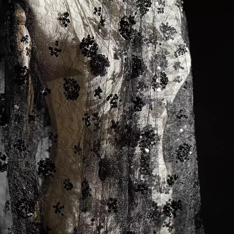 Embroidery Net Dress - Tela de malla con lentejuelas y