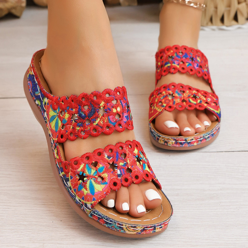 Embroidery Flower - Sandalias de Plataforma con Bordado de