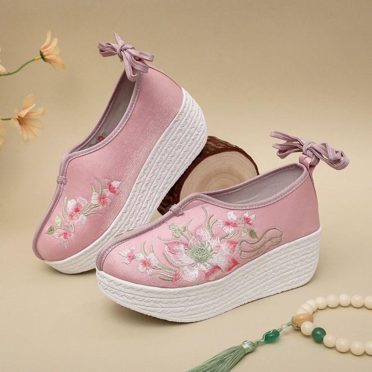 Embroidery Fabric - Zapatos de cuña de estilo étnico