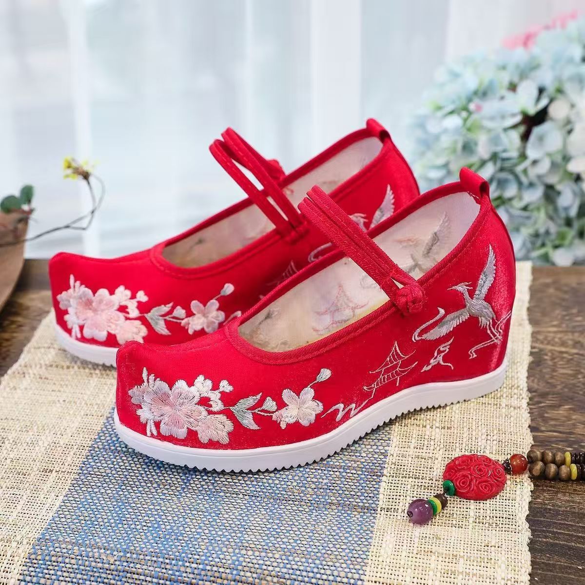 Embroidery Fabric - Zapatos bordados internos aumentados para mujer,