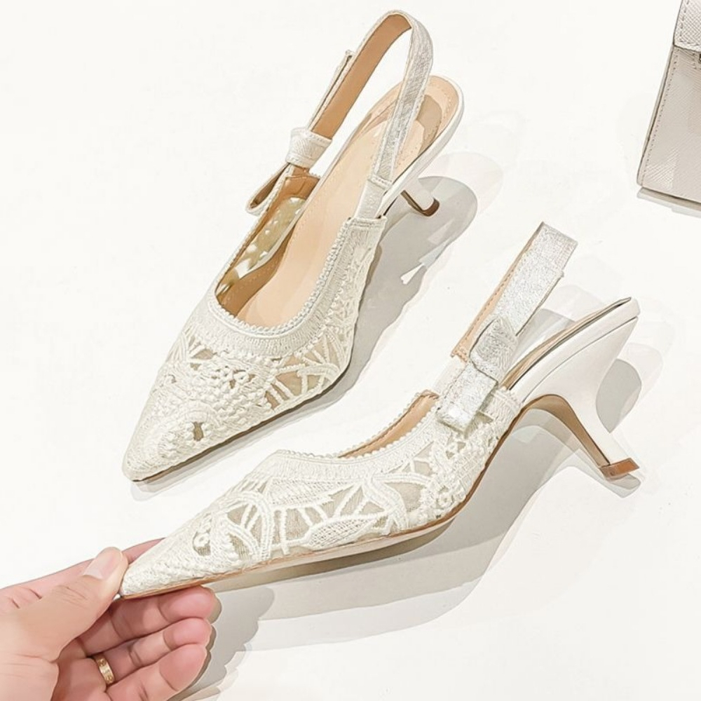 Embroidery Fabric - Sandalias de Tacón Alto de Cuero