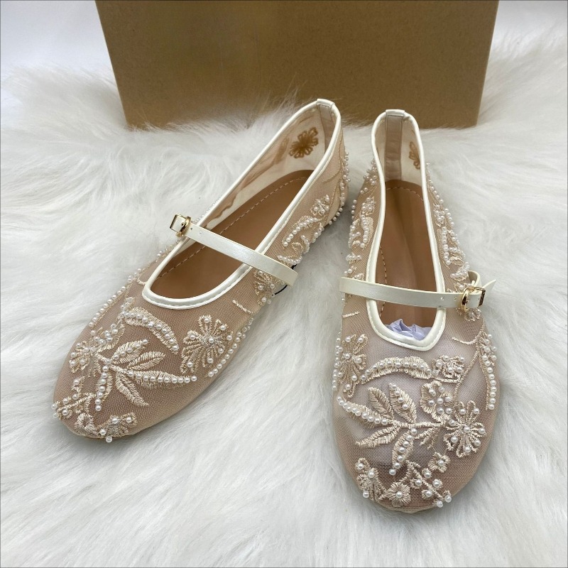 Embroidery Flower - Zapatos planos de Ballet con cuentas