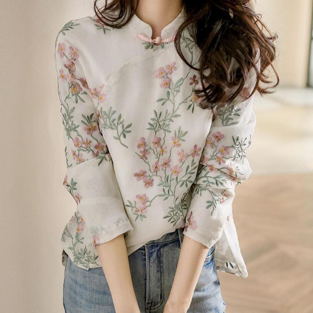 Embroidery Cardigan - Camisa de mujer estilo chino bordado