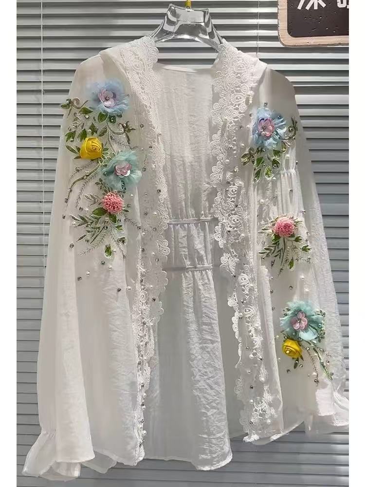 Embroidery Cardigan - Camisas de protección solar con capucha