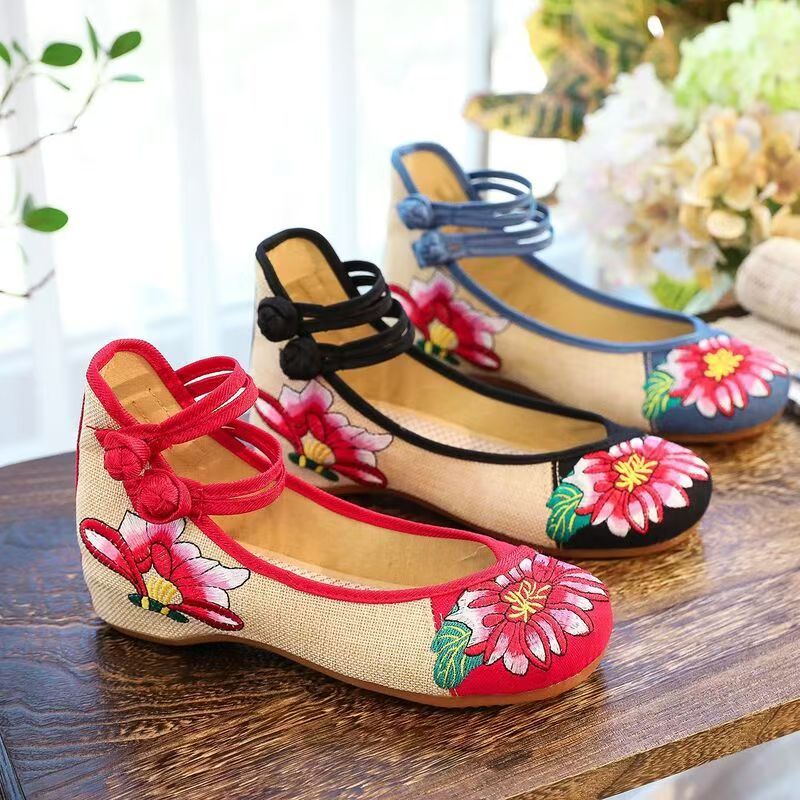 Embroidery Fabric - Zapatos de cuña de tela bordados