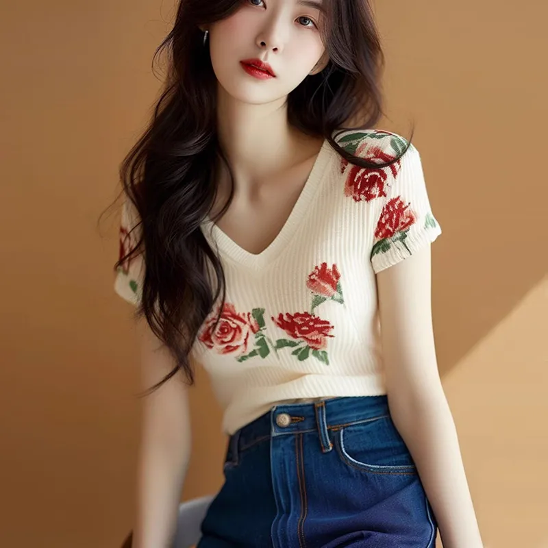 Blusa de Punto Beige para Muje - Embroidery Roses reseña y precio