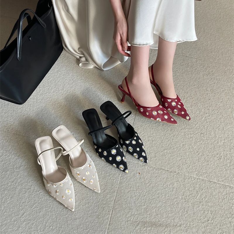 Tacones burdeos, zapatos negro - Embroidery Flower reseña y precio