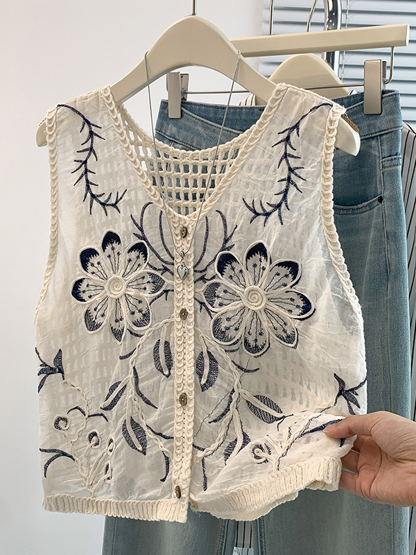 Camiseta sin mangas de verano  - Embroidery Cardigan reseña y precio