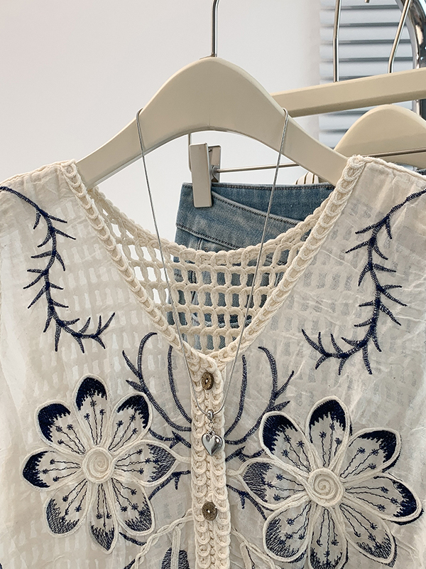 Camiseta sin mangas de verano  - Embroidery Cardigan reseña y precio
