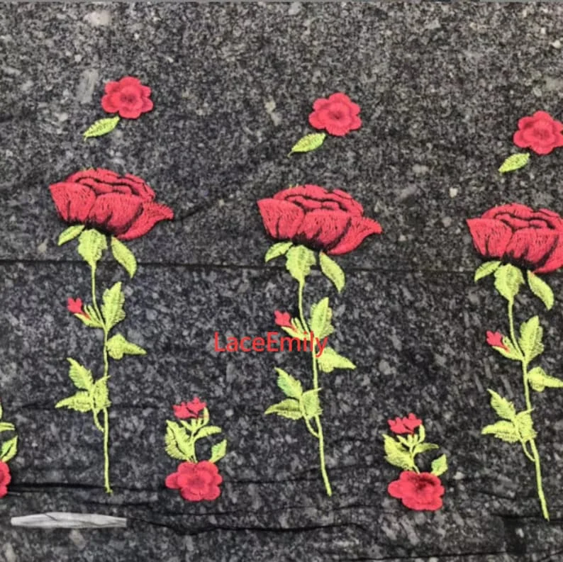Tela de encaje de rosa roja, b - Embroidery Roses reseña y precio