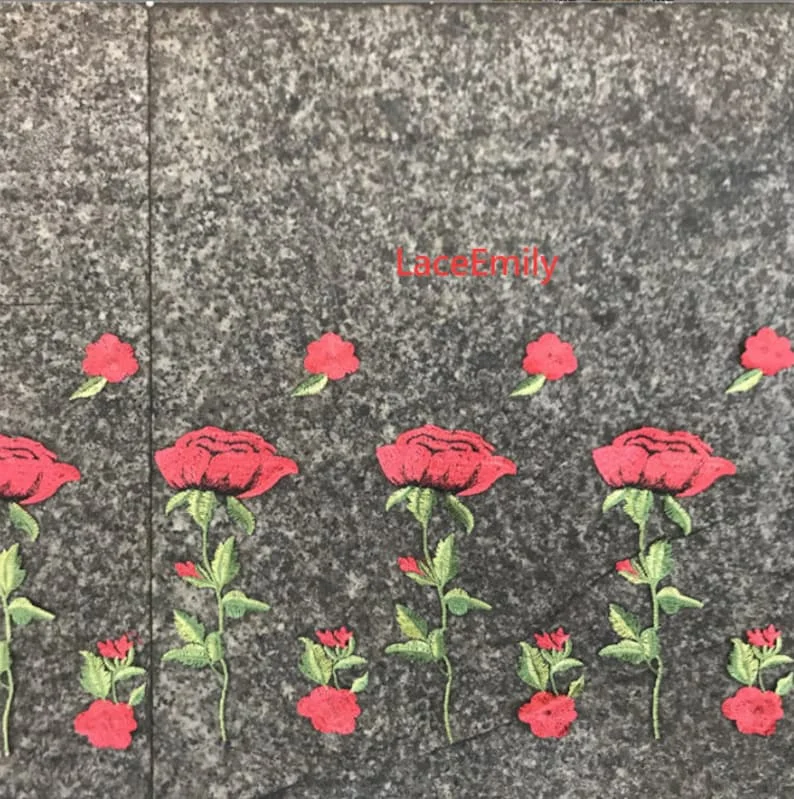 Tela de encaje de rosa roja, b - Embroidery Roses reseña y precio
